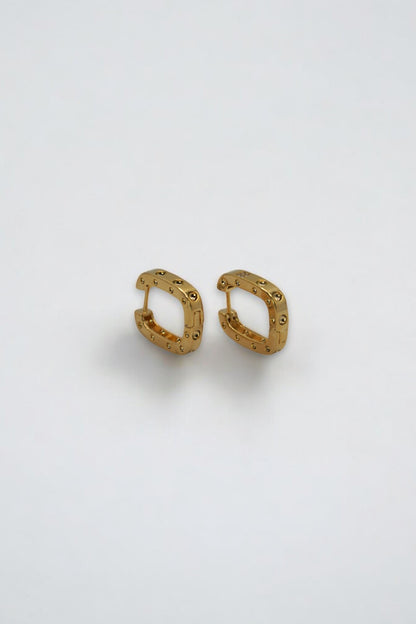 18k Gold Filled Medium Rectangular Clicker Hoop Earrings Wit