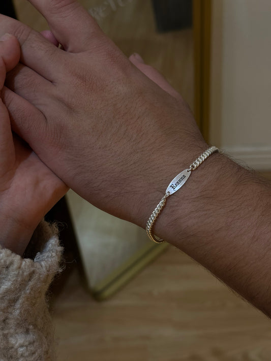Sterling silver custom plaque thick bracelet